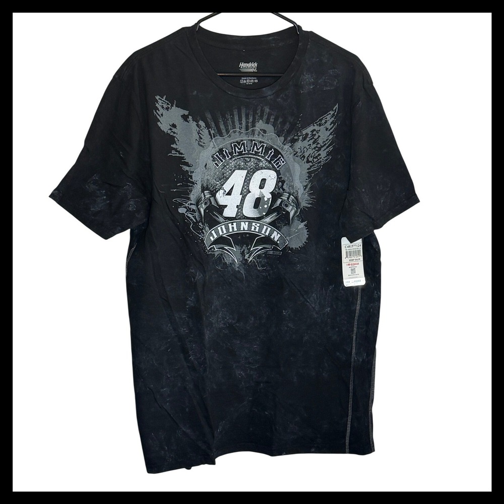 NWT NASCAR Jimmie Johnson 48 Hendrick Motorsports Black Mineral Wash T-Shirt Lg
